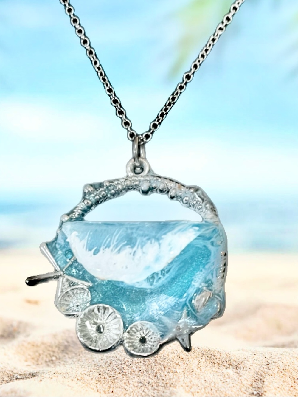 Handcrafted 3D Catch A Wave Silver Pendant Necklace